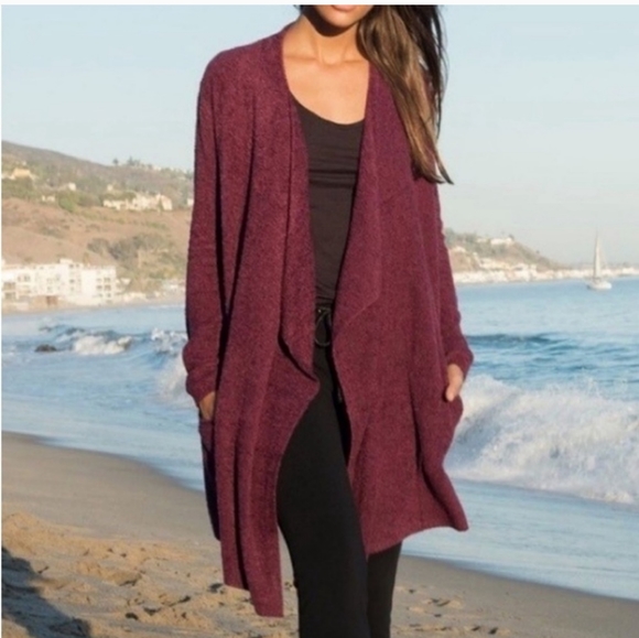 BAREFOOT DREAMS BAMBOO CHIC LITE S/M SMALL MEDIUM RED SWEATER WRAP CARDIGAN - Picture 6 of 8